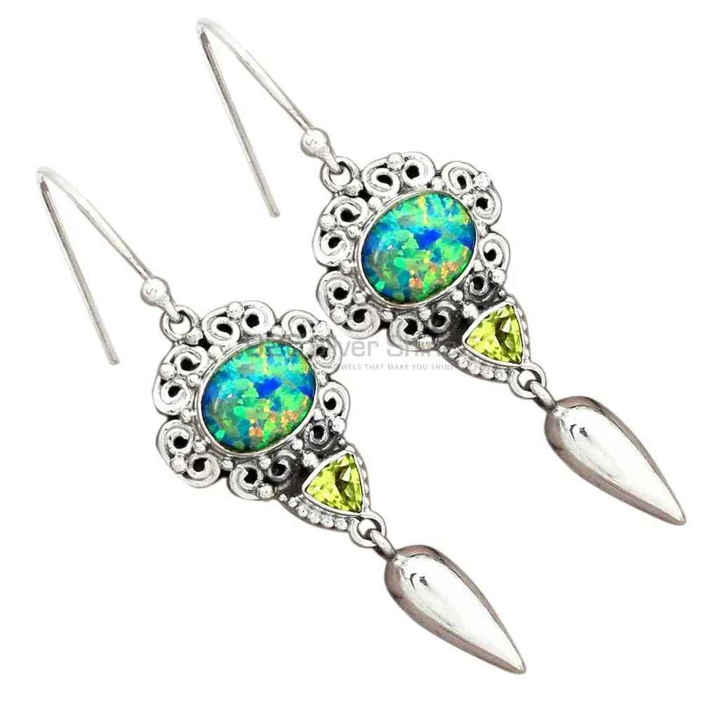 925 Sterling Silver Earrings In Genuine Multi Gemstone 925SE2435_2