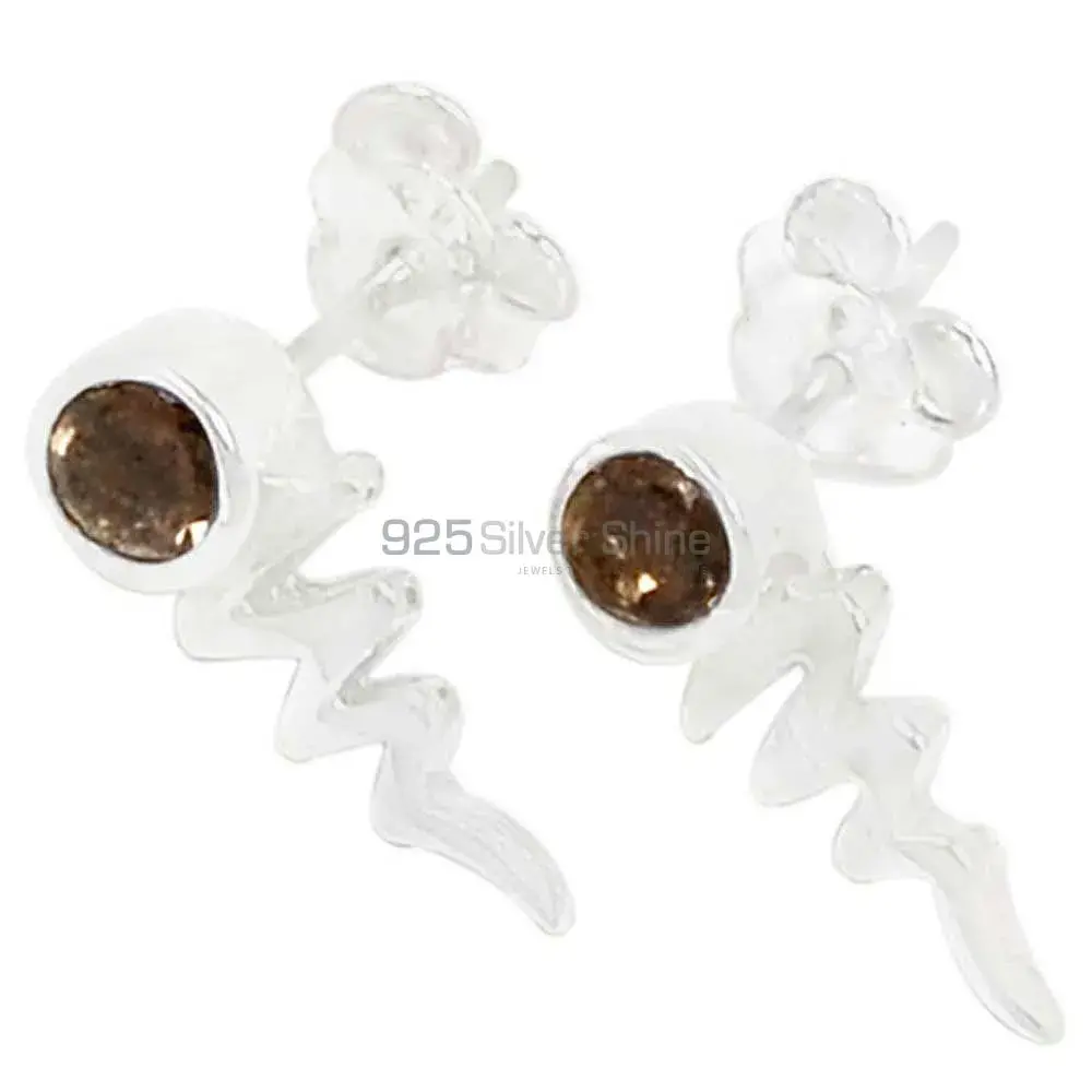 925 Sterling Silver Earrings In Genuine Smoky Quartz Gemstone 925SE483