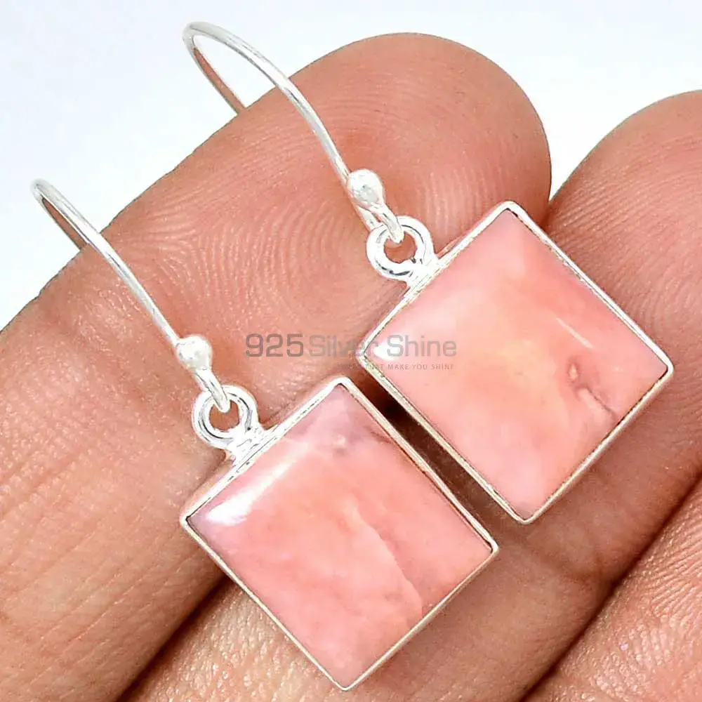925 Sterling Silver Earrings In Genuine Pink Opal Gemstone 925SE2832_1