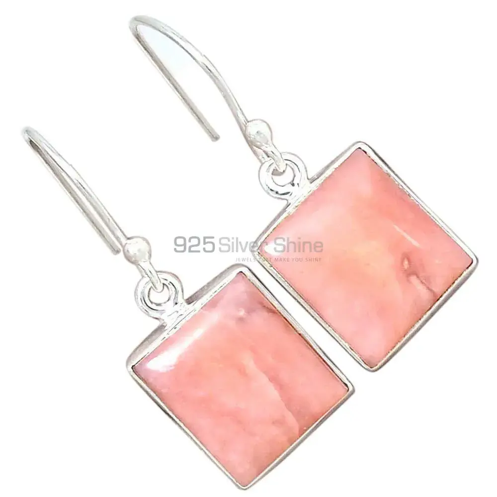 925 Sterling Silver Earrings In Genuine Pink Opal Gemstone 925SE2832_2