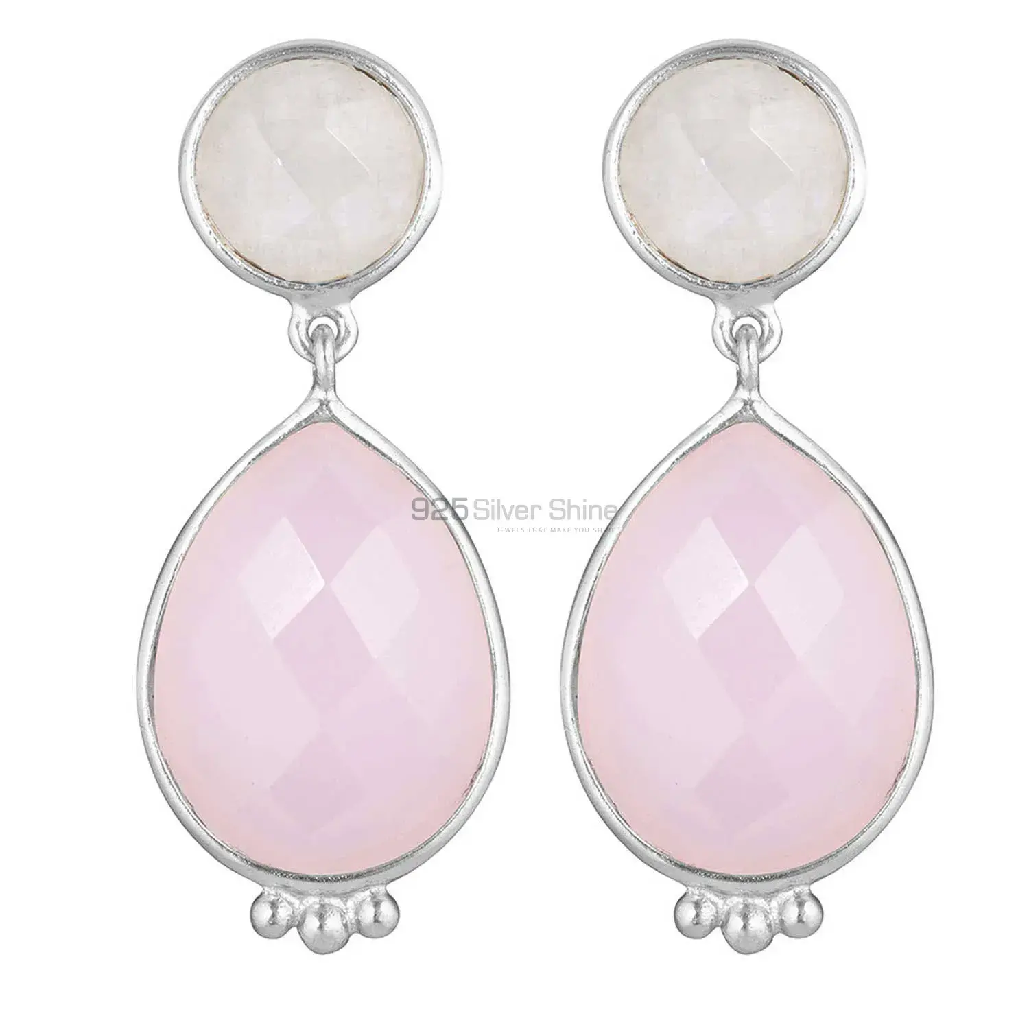 925 Sterling Silver Earrings Suppliers In Genuine Rose Quartz Gemstone 925SE1860