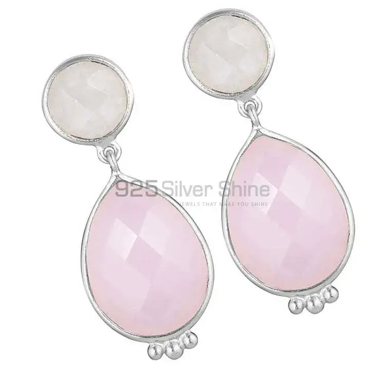925 Sterling Silver Earrings Suppliers In Genuine Rose Quartz Gemstone 925SE1860_0
