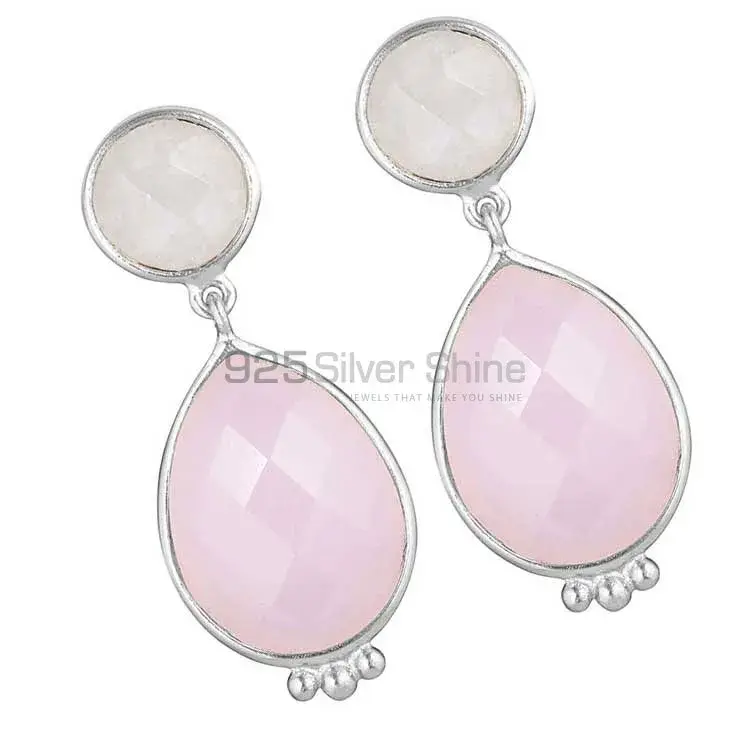 925 Sterling Silver Earrings In Genuine Rose Quartz Gemstone 925SE1860_1