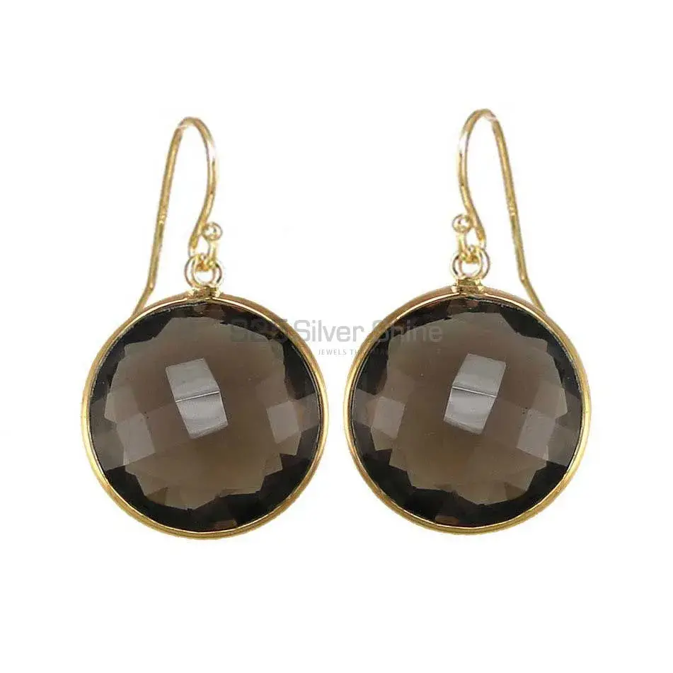 925 Sterling Silver Earrings In Genuine Smoky Gemstone 925SE1939_0