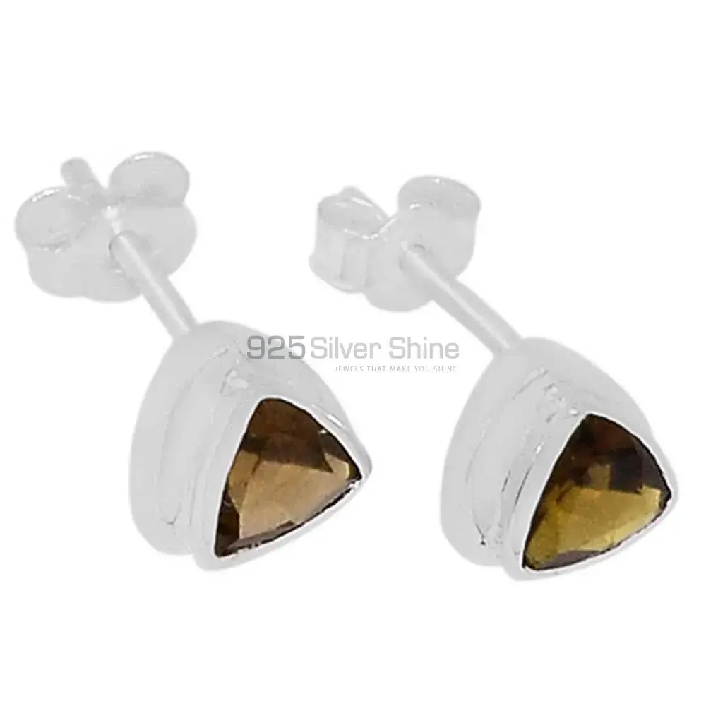 925 Sterling Silver Earrings In Genuine Smoky Quartz Gemstone 925SE325_0