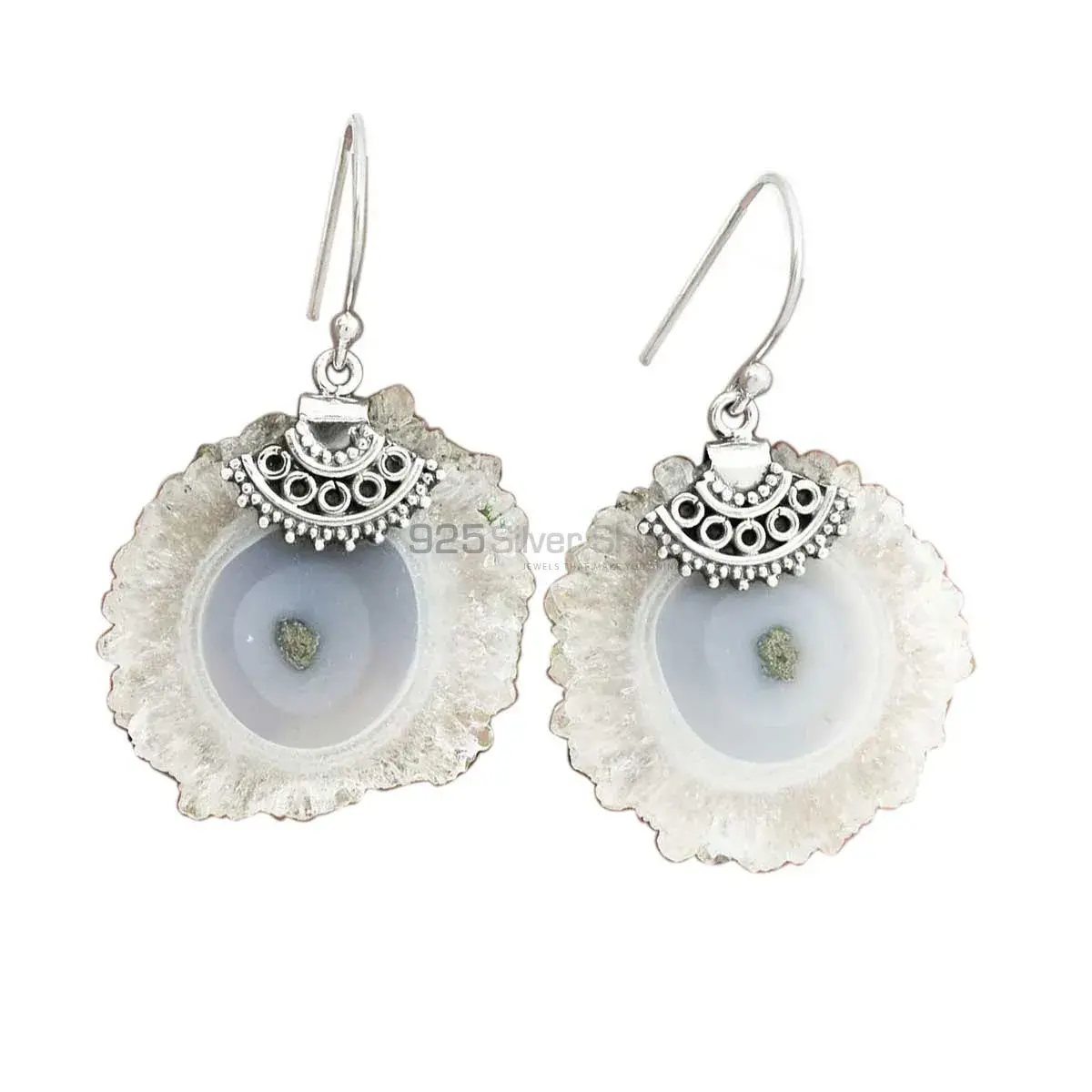 925 Sterling Silver Earrings In Genuine Sugar Druzy Gemstone 925SE2514_0