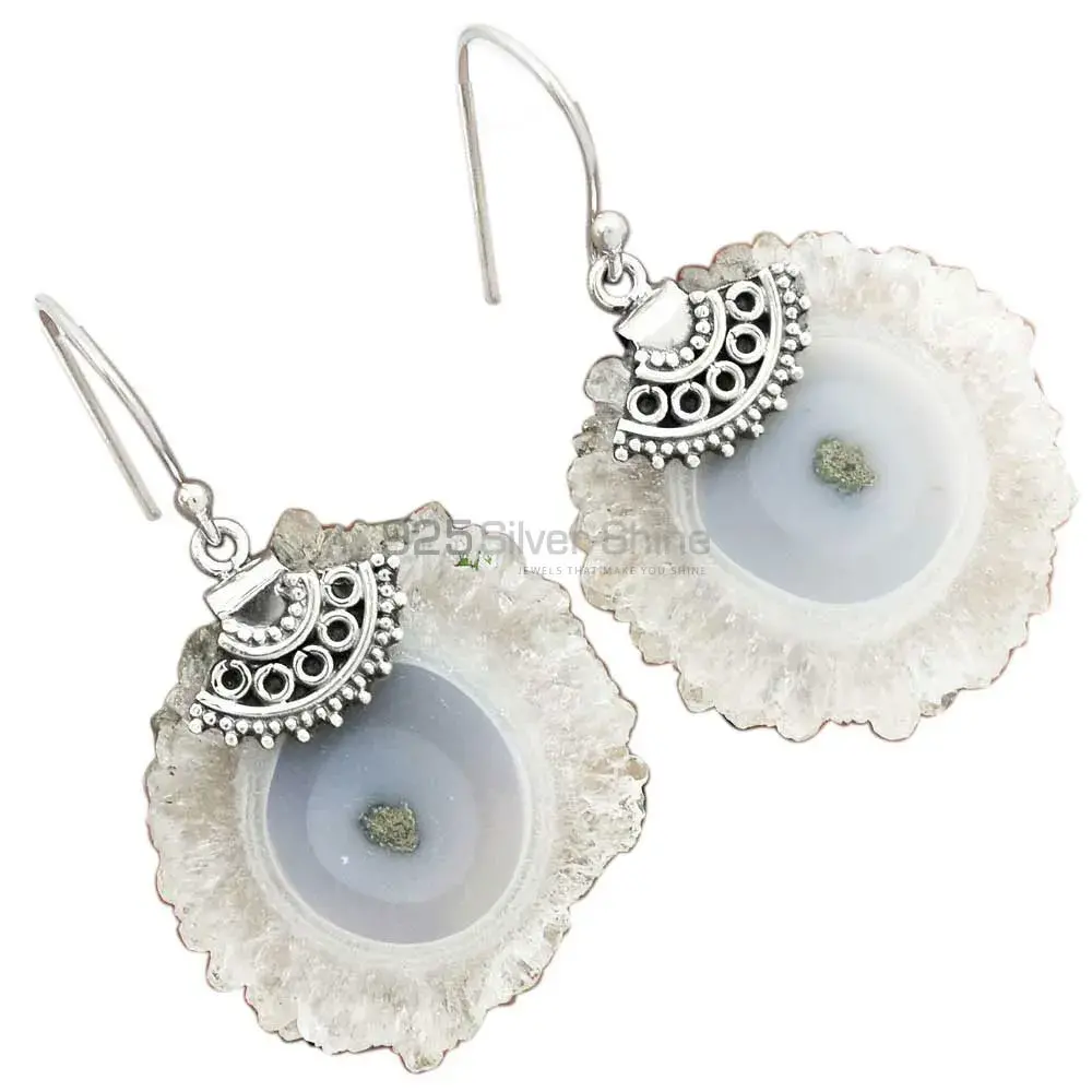 925 Sterling Silver Earrings In Genuine Sugar Druzy Gemstone 925SE2514_1