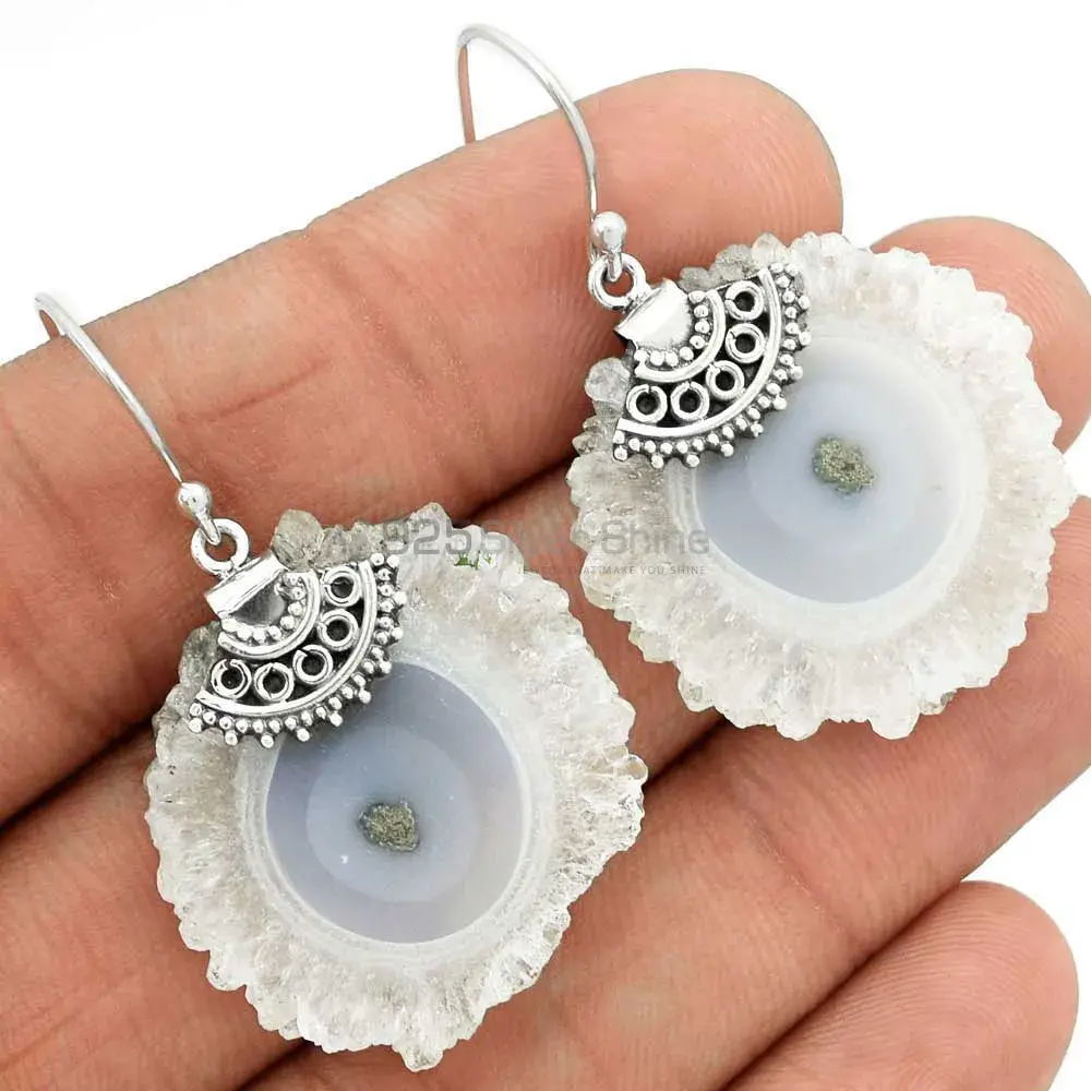 925 Sterling Silver Earrings In Genuine Sugar Druzy Gemstone 925SE2514_2
