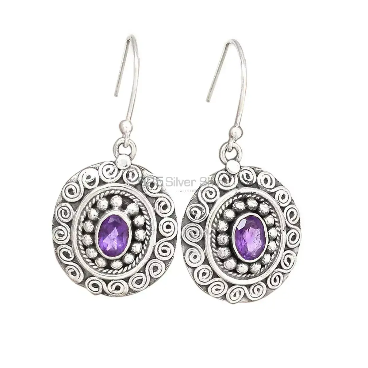 925 Sterling Silver Earrings In Natural Amethyst Gemstone 925SE2988_0