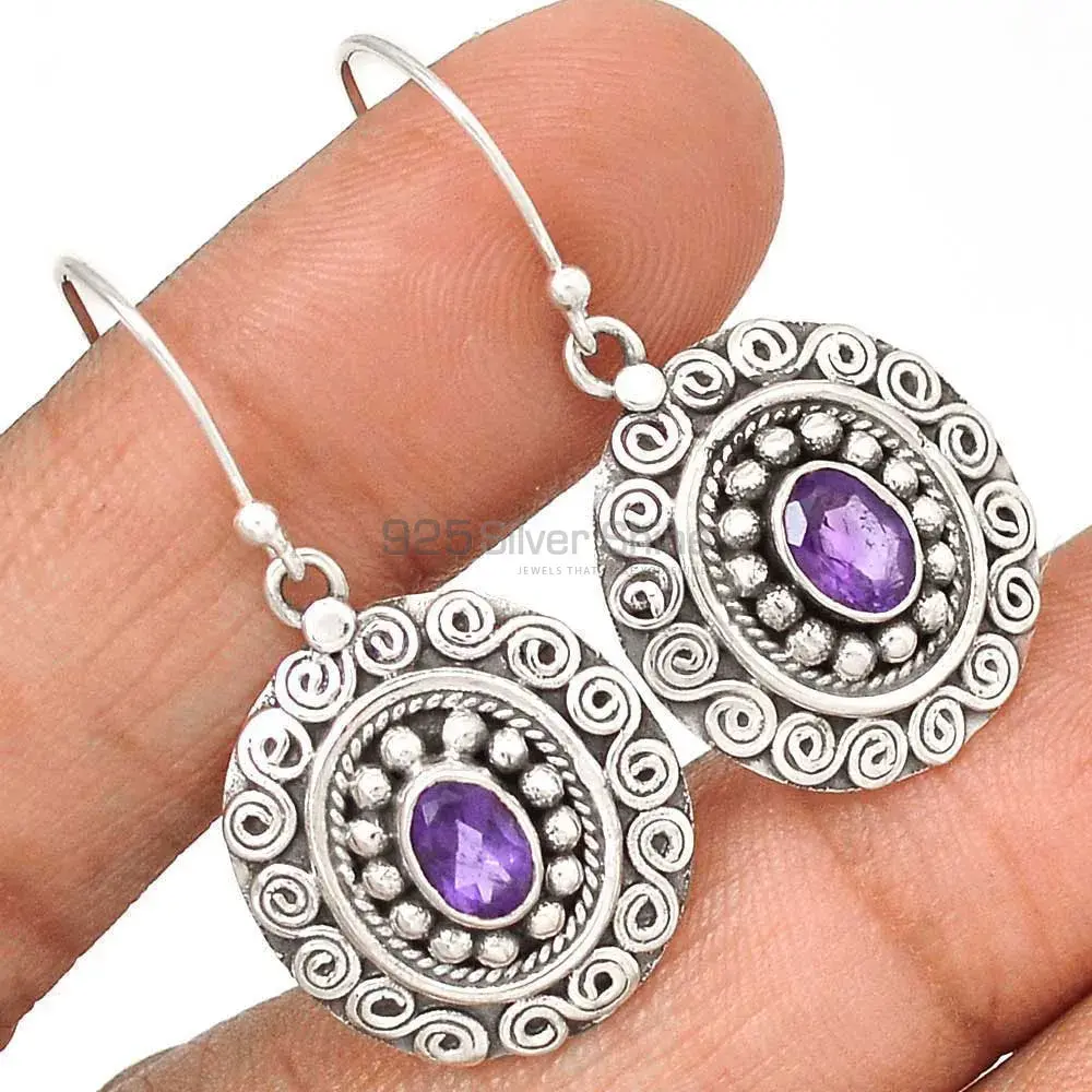 925 Sterling Silver Earrings In Natural Amethyst Gemstone 925SE2988_1