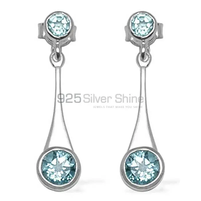 925 Sterling Silver Earrings In Natural Blue Topaz Gemstone 925SE718_0