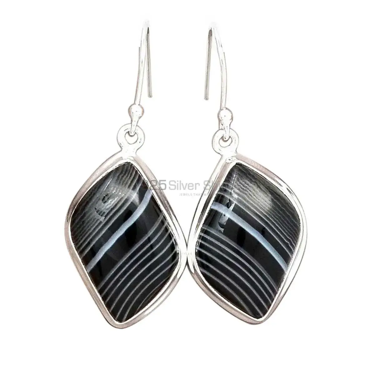 925 Sterling Silver Earrings In Natural Botswana Agate Gemstone 925SE2731_0