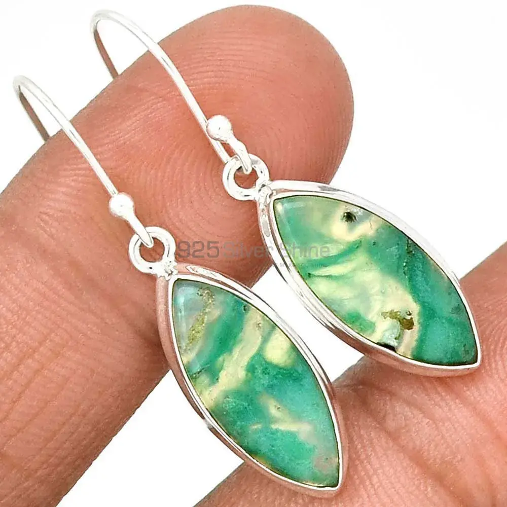 925 Sterling Silver Earrings In Natural Chrysoprase Gemstone 925SE2275_1