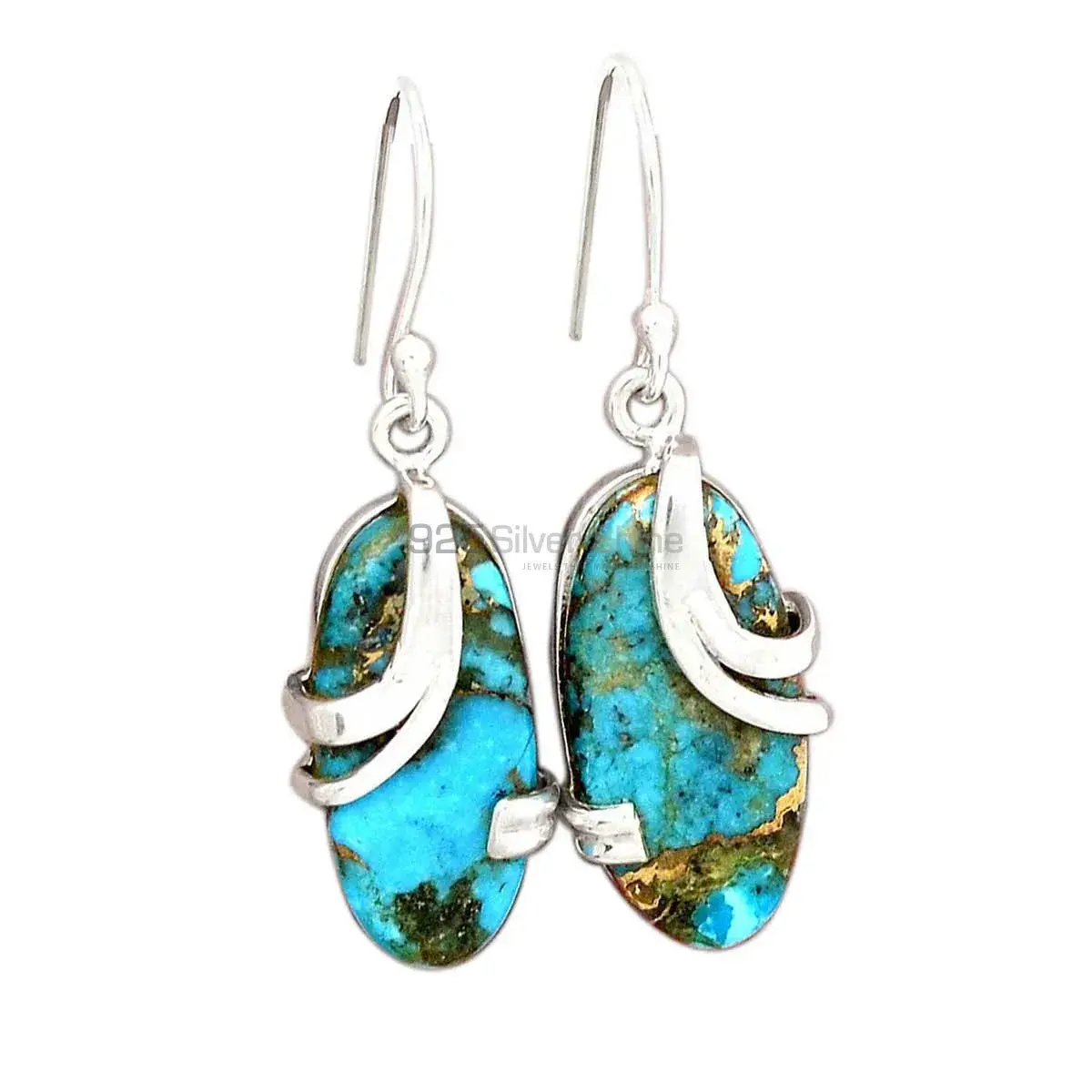 925 Sterling Silver Earrings In Natural Copper Turquoise Gemstone 925SE2117
