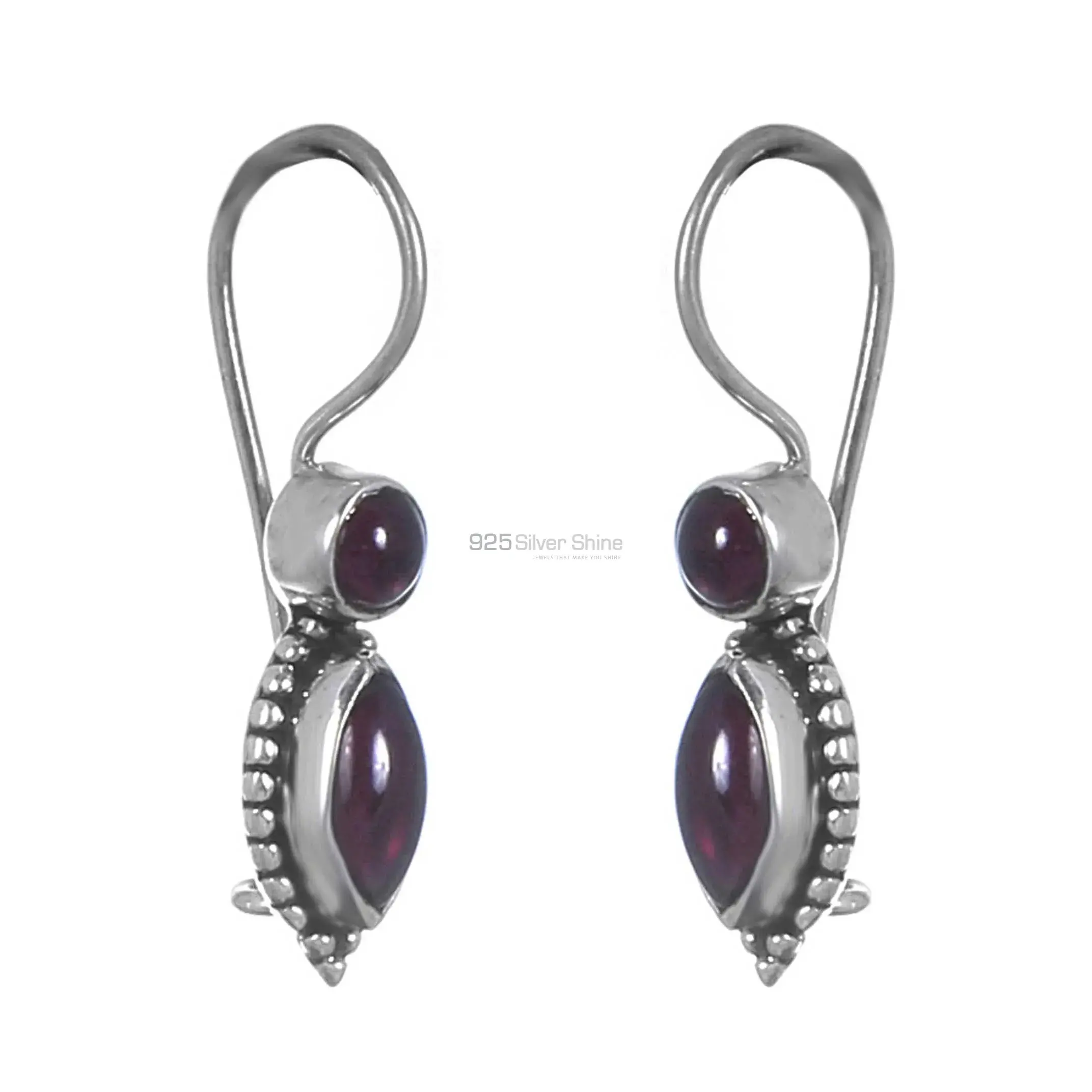 925 Sterling Silver Earrings In Natural Garnet Gemstone 925SE244_1