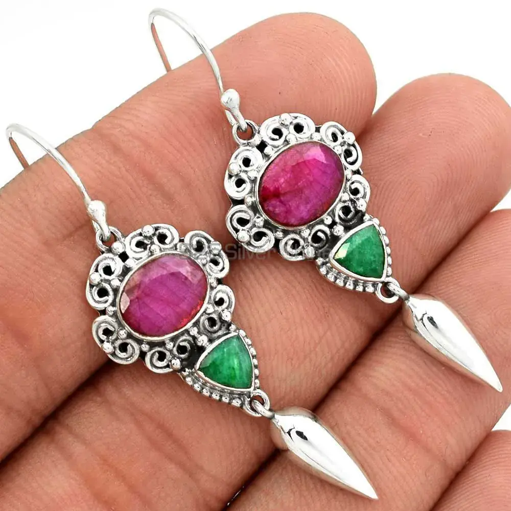 925 Sterling Silver Earrings In Natural Multi Gemstone 925SE2433_1