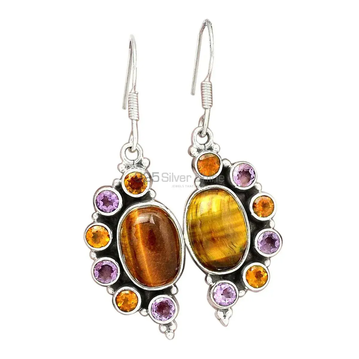 925 Sterling Silver Earrings In Natural Multi Gemstone 925SE2591_0