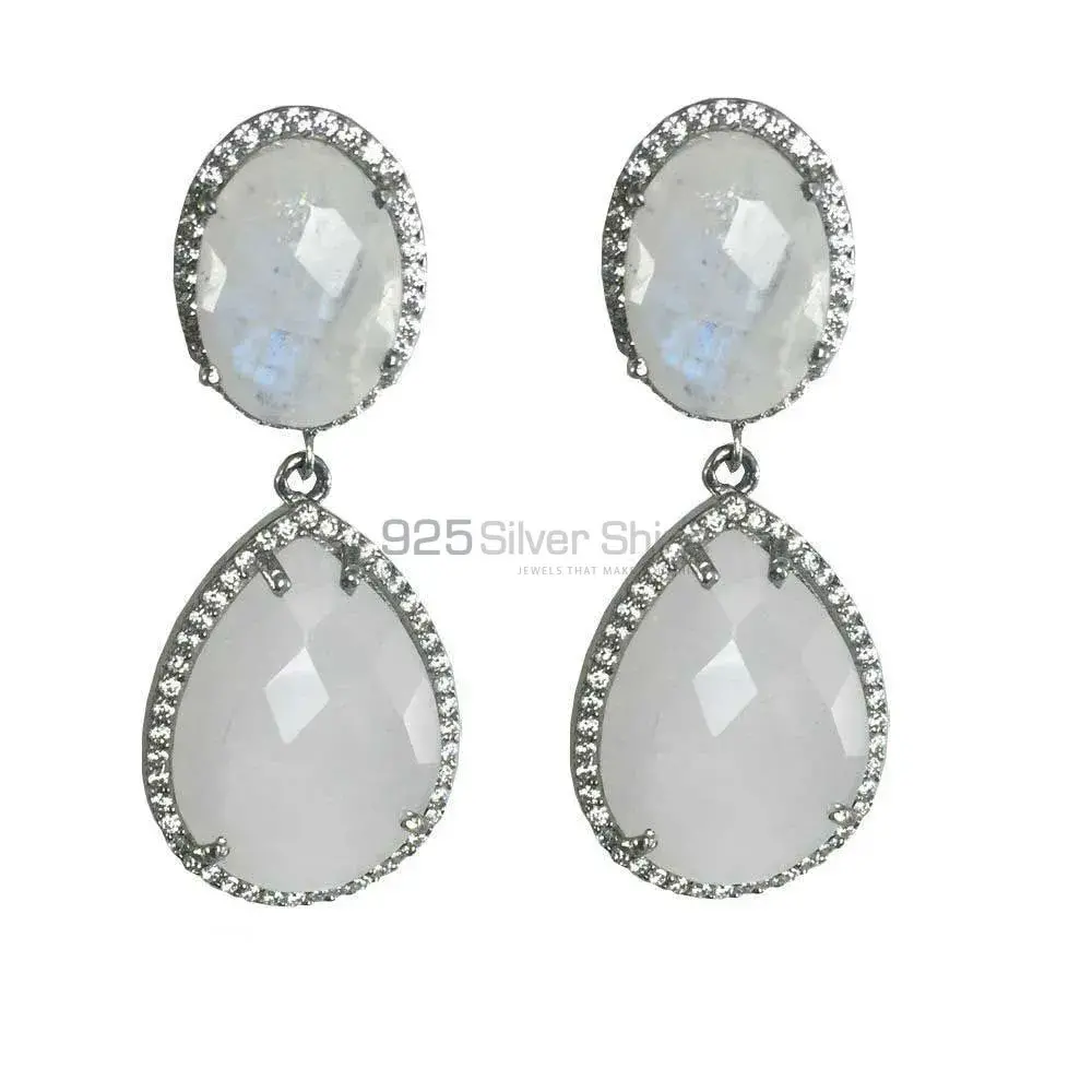 925 Sterling Silver Earrings In Natural Rainbow Moonstone 925SE1341_0