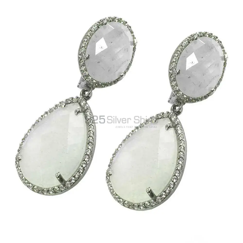 925 Sterling Silver Earrings In Natural Rainbow Moonstone 925SE1341_1