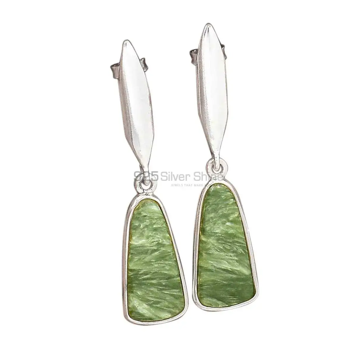 925 Sterling Silver Earrings In Natural Seraphinite Gemstone 925SE2909_0