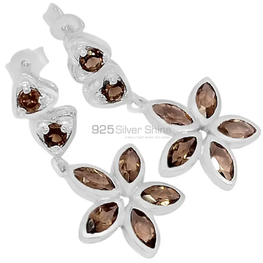 925 Sterling Silver Earrings Suppliers In Natural Smoky Quartz Gemstone 925SE402