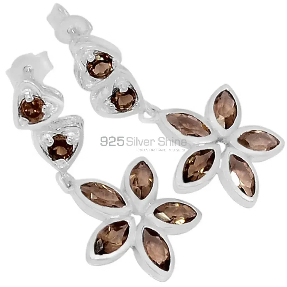 925 Sterling Silver Earrings In Natural Smoky Quartz Gemstone 925SE402_0