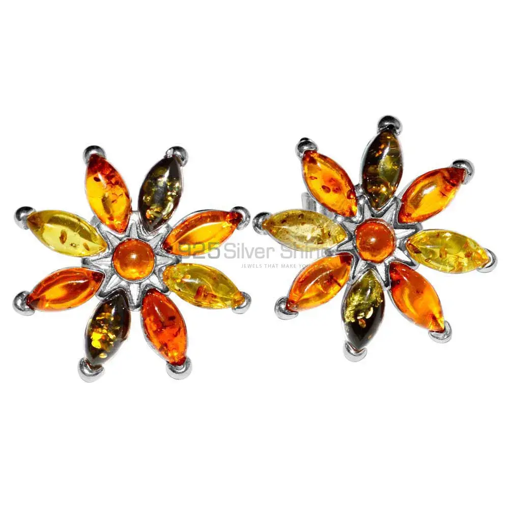 925 Sterling Silver Earrings In Semi Precious Amber Gemstone 925SE2910_2