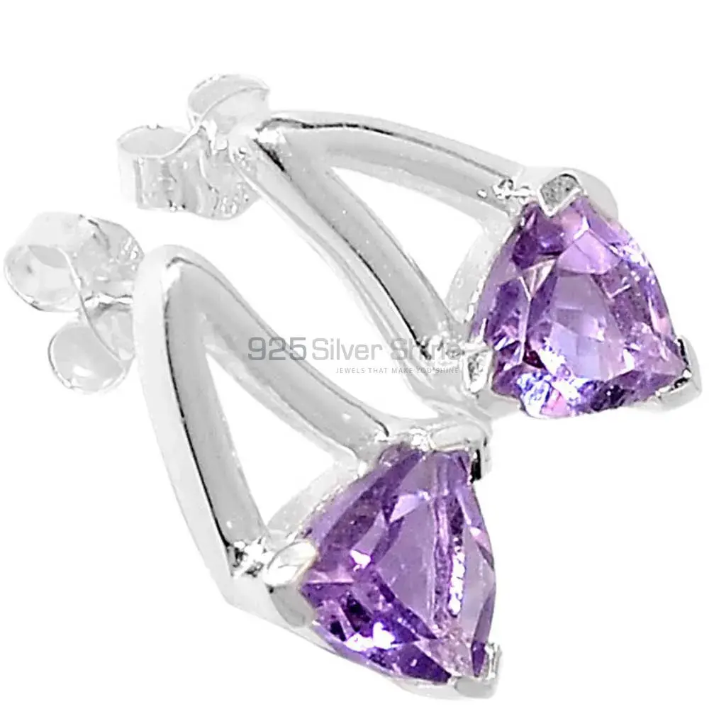 925 Sterling Silver Earrings In Semi Precious Amethyst Gemstone 925SE403_0