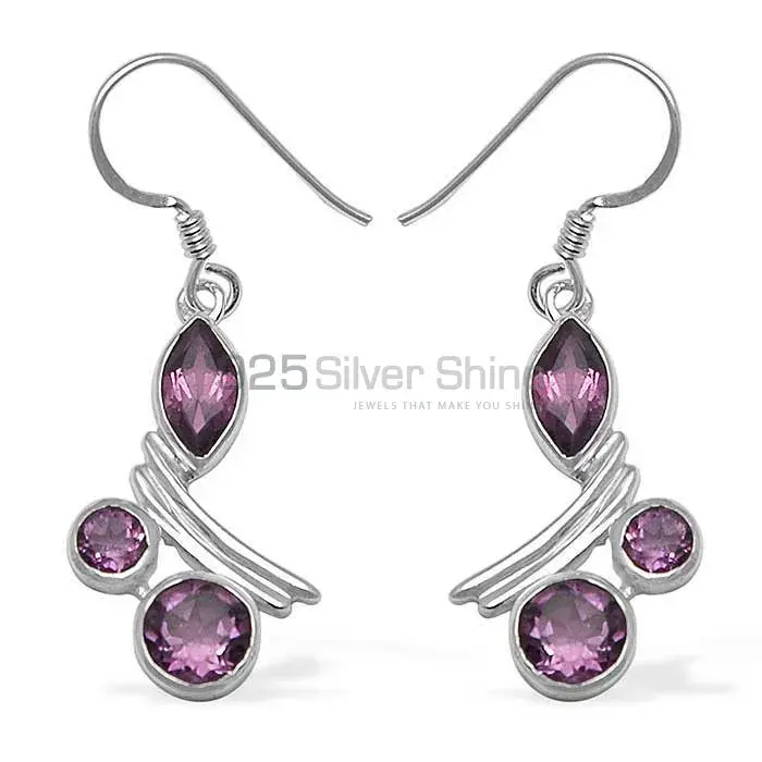 925 Sterling Silver Earrings In Semi Precious Amethyst Gemstone 925SE798