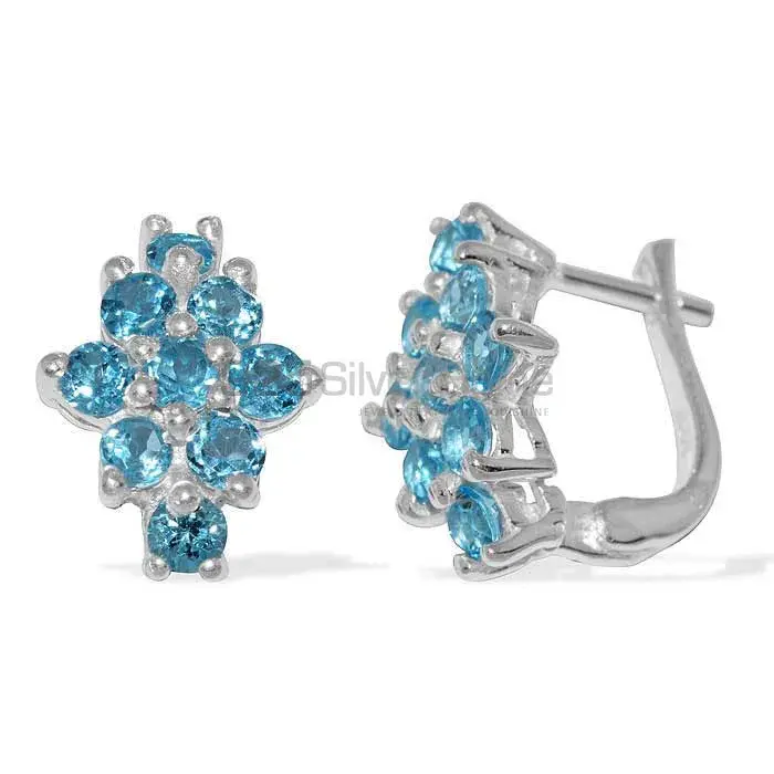 925 Sterling Silver Earrings In Semi Precious Blue Topaz Gemstone 925SE877_0