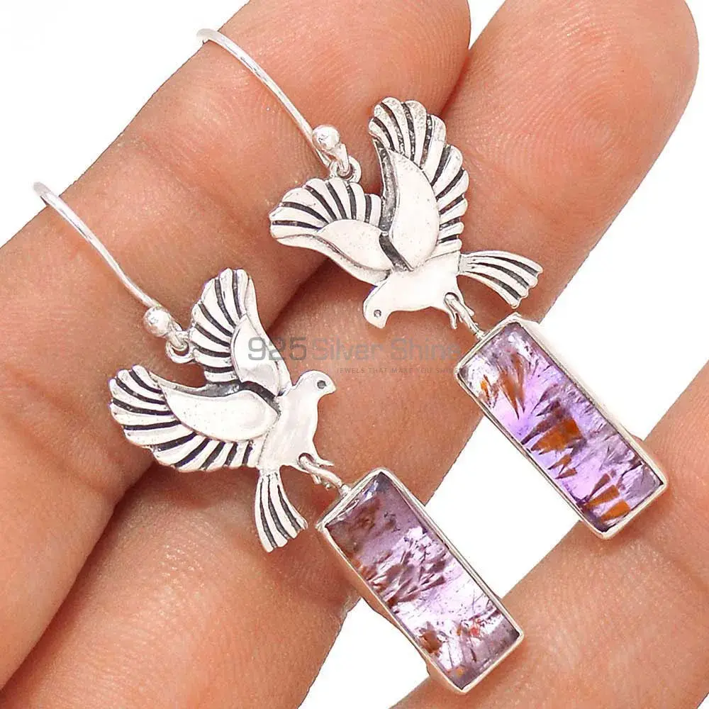 925 Sterling Silver Earrings In Semi Precious Cacoxenite Gemstone 925SE2668_1