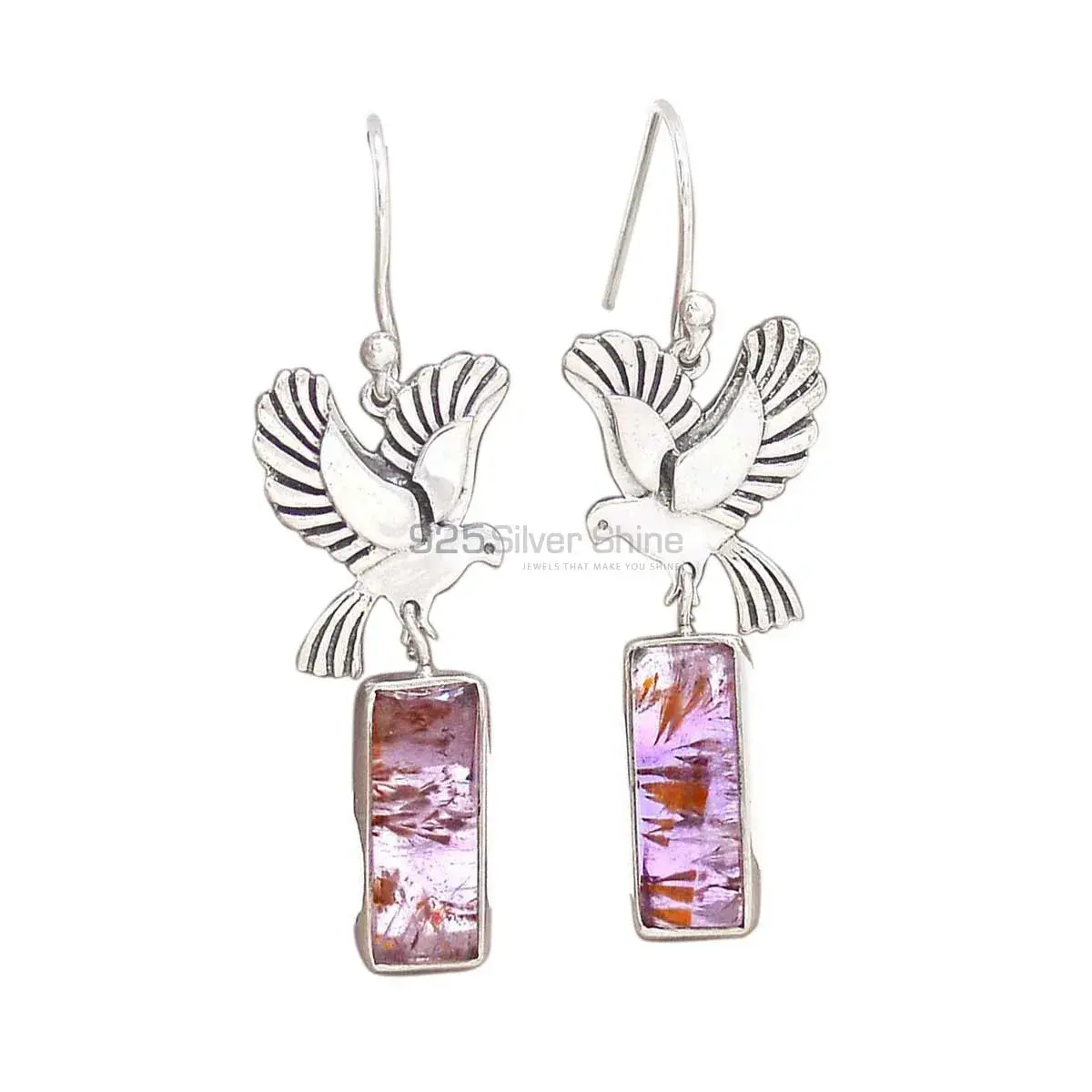 925 Sterling Silver Earrings In Semi Precious Cacoxenite Gemstone 925SE2668_2