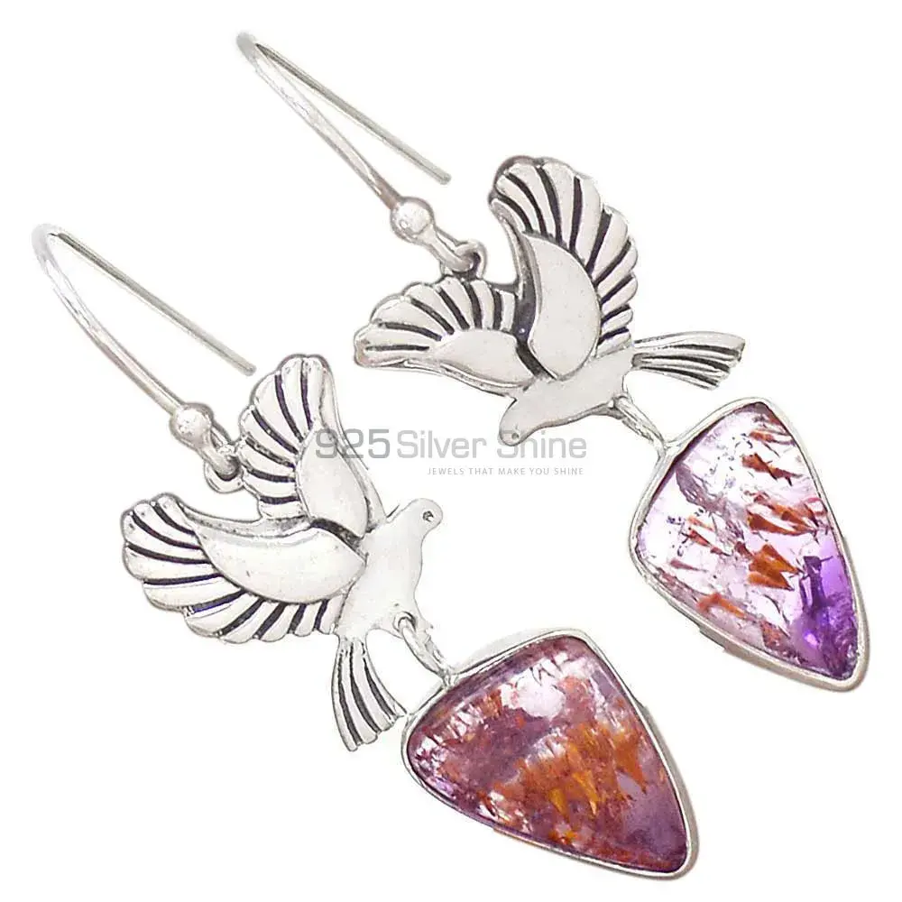 925 Sterling Silver Earrings In Semi Precious Cacoxenite Gemstone 925SE2668_3