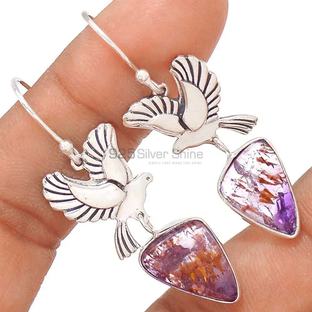 925 Sterling Silver Earrings In Semi Precious Cacoxenite Gemstone 925SE2668_4
