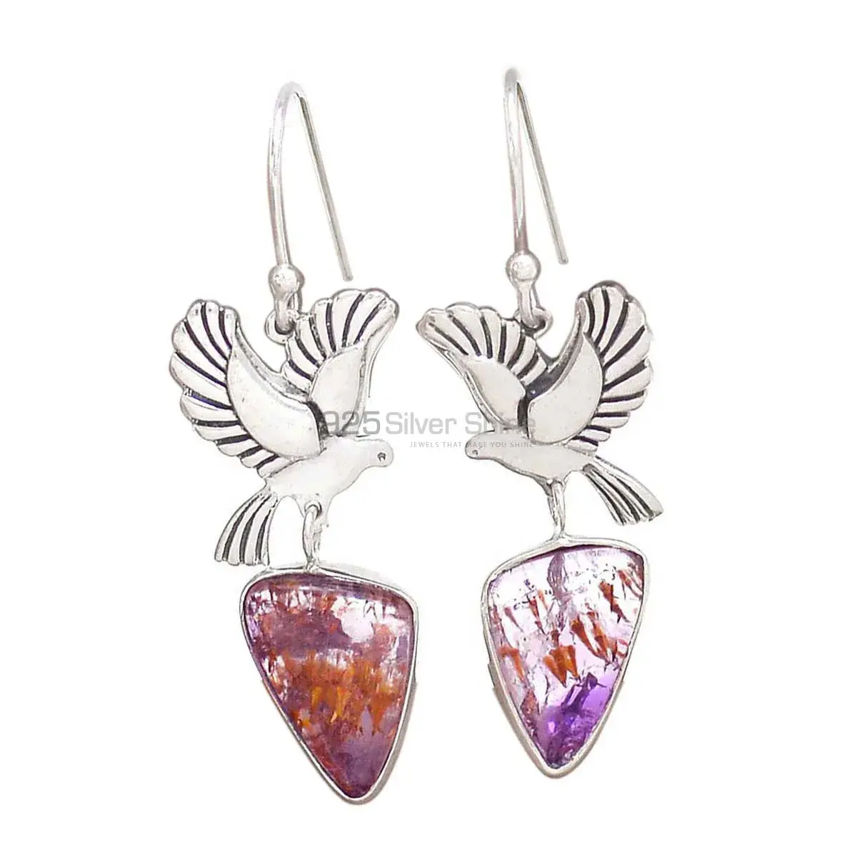 925 Sterling Silver Earrings In Semi Precious Cacoxenite Gemstone 925SE2668_5