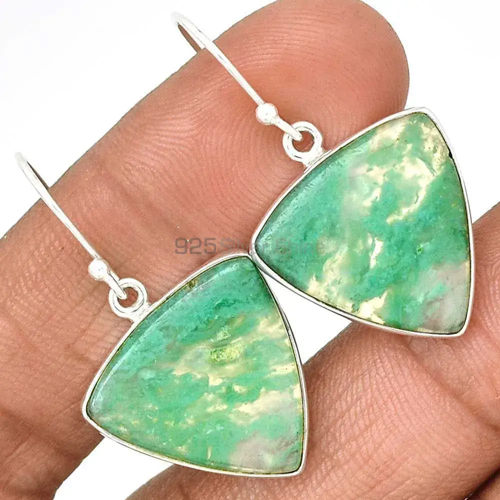 925 Sterling Silver Earrings In Semi Precious Chrysoprase Gemstone 925SE2276_1