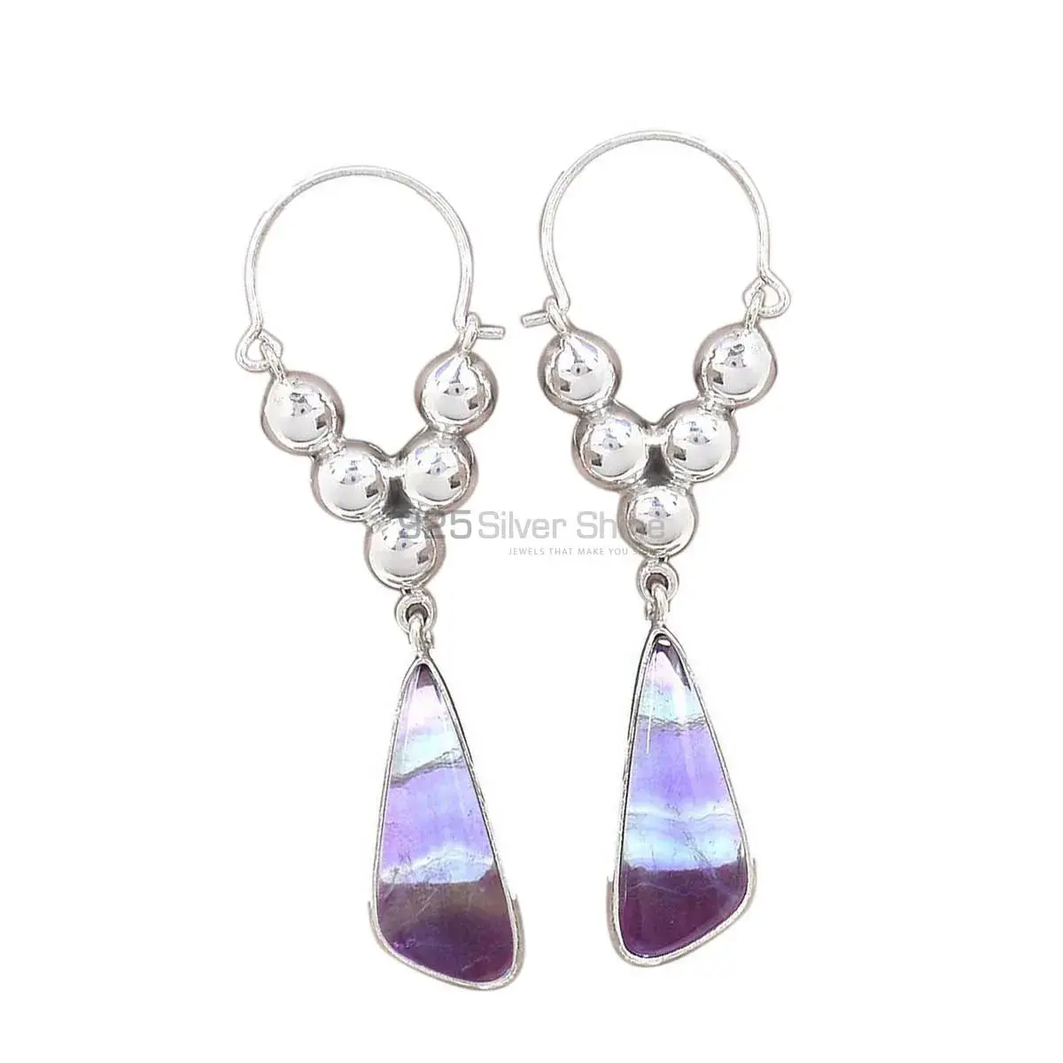 925 Sterling Silver Earrings In Semi Precious Fluorite Gemstone 925SE3068_0