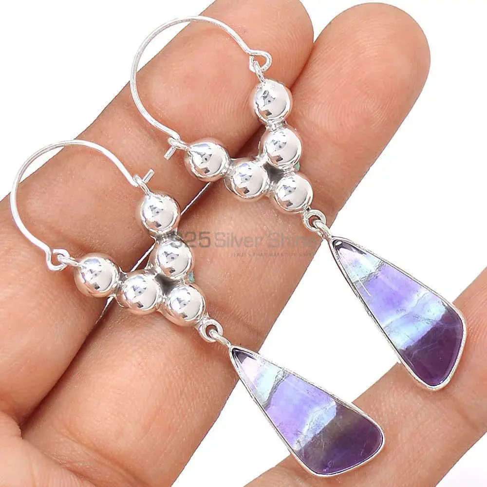 925 Sterling Silver Earrings In Semi Precious Fluorite Gemstone 925SE3068_1