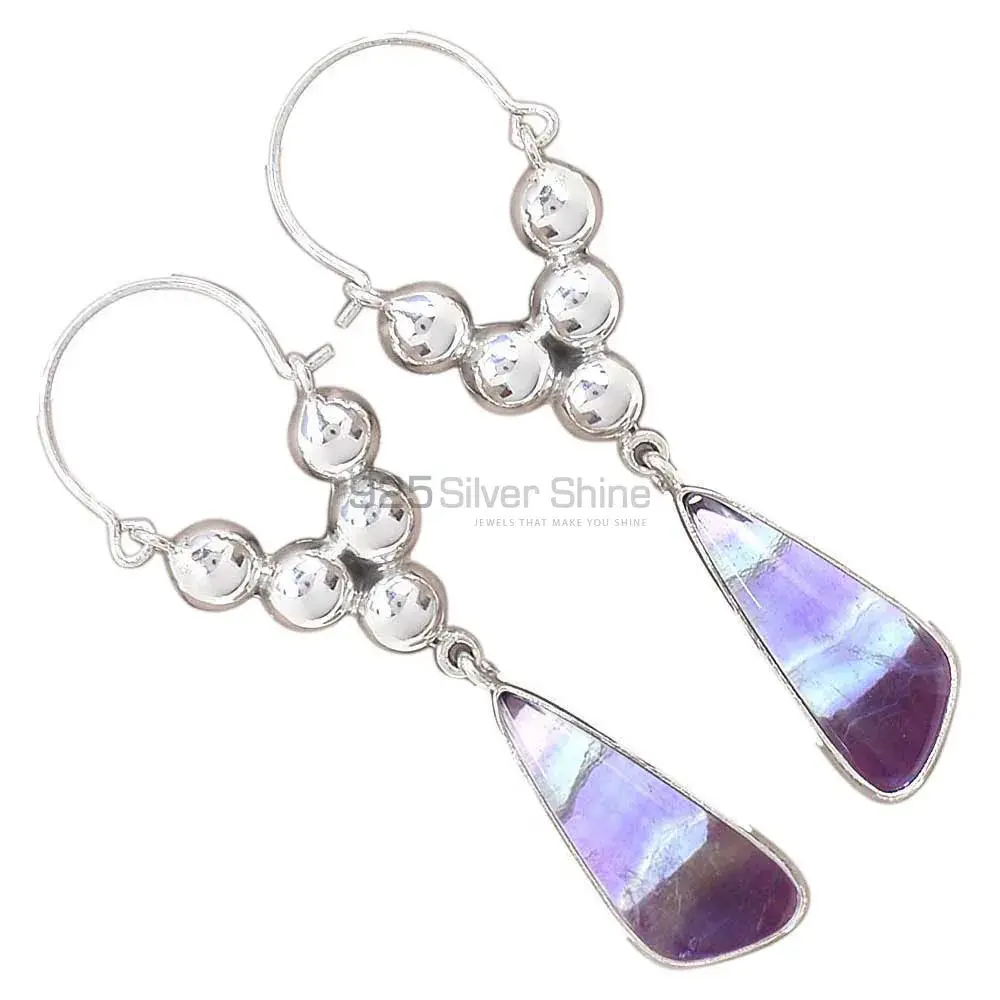925 Sterling Silver Earrings Suppliers In Semi Precious Fluorite Gemstone 925SE3068_1