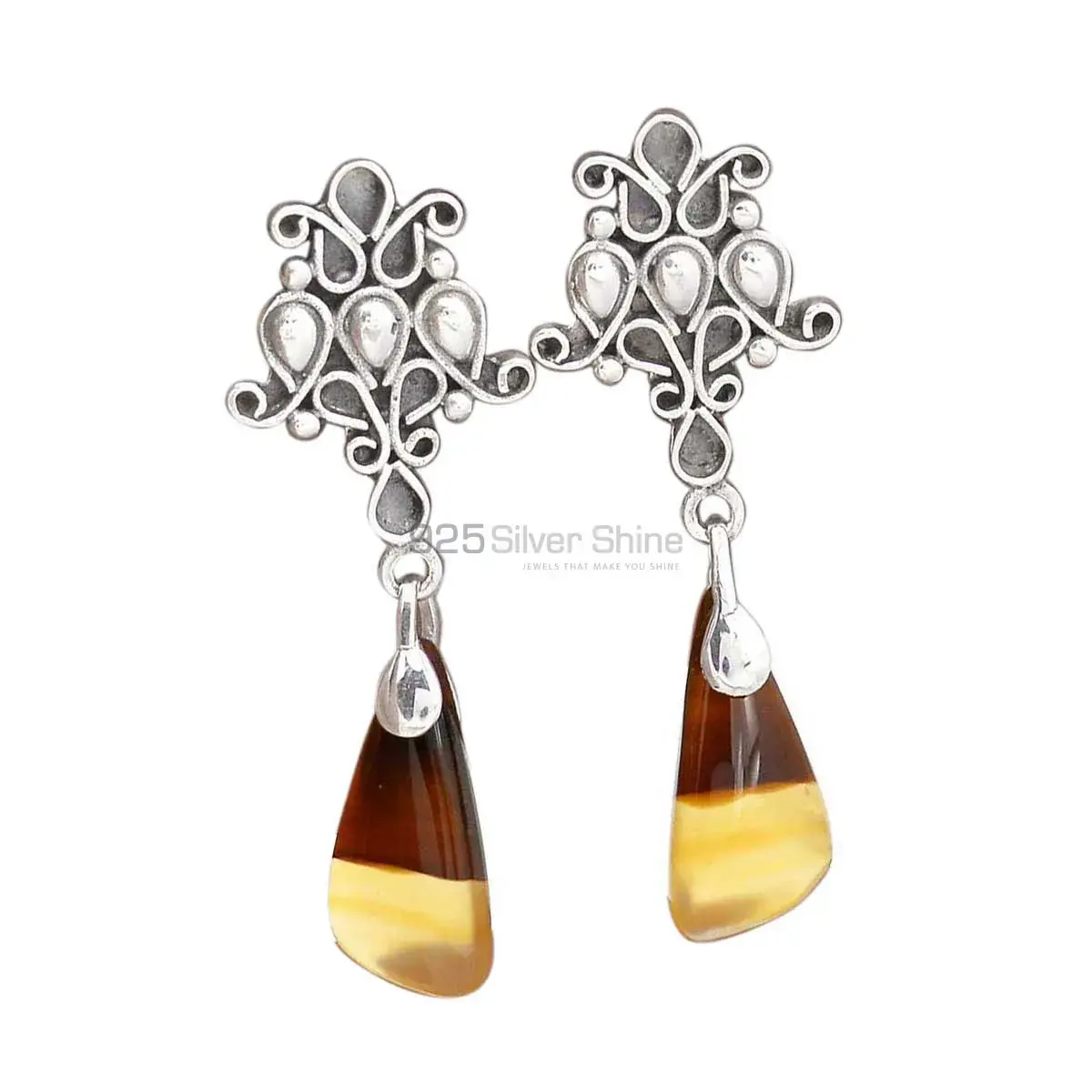 925 Sterling Silver Earrings In Semi Precious Montana Agate Gemstone 925SE2039_0