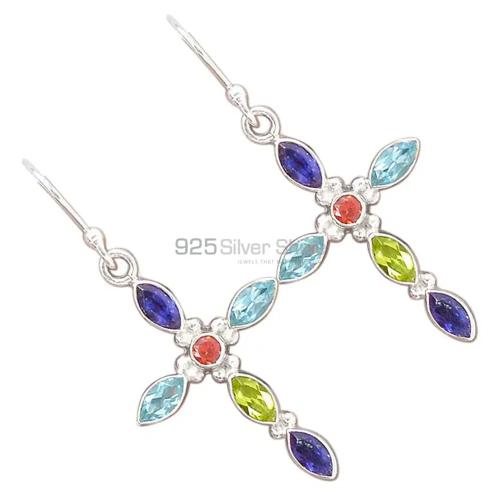 925 Sterling Silver Earrings In Semi Precious Multi Gemstone 925SE2831_1
