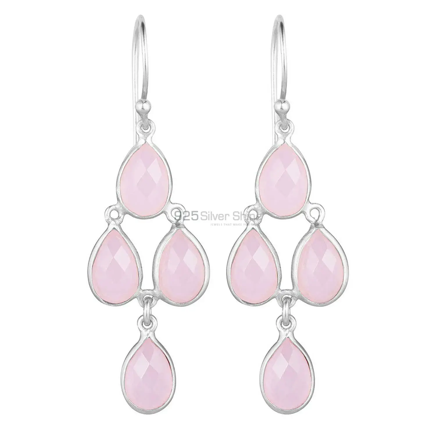 925 Sterling Silver Earrings Suppliers In Semi Precious Rose Quartz Gemstone 925SE1859