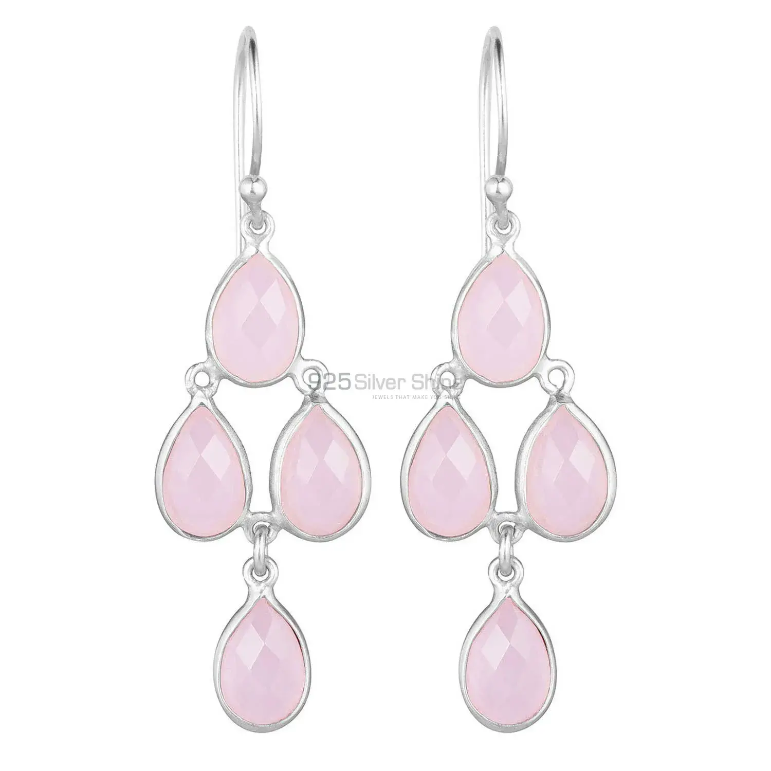 925 Sterling Silver Earrings In Semi Precious Rose Quartz Gemstone 925SE1859_0