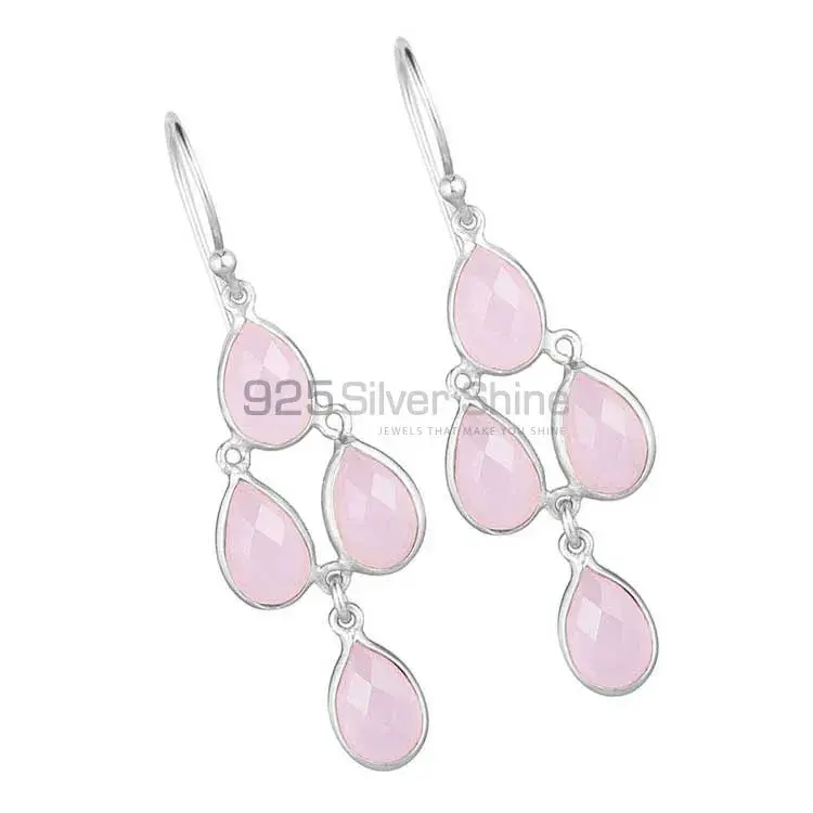925 Sterling Silver Earrings Suppliers In Semi Precious Rose Quartz Gemstone 925SE1859_0