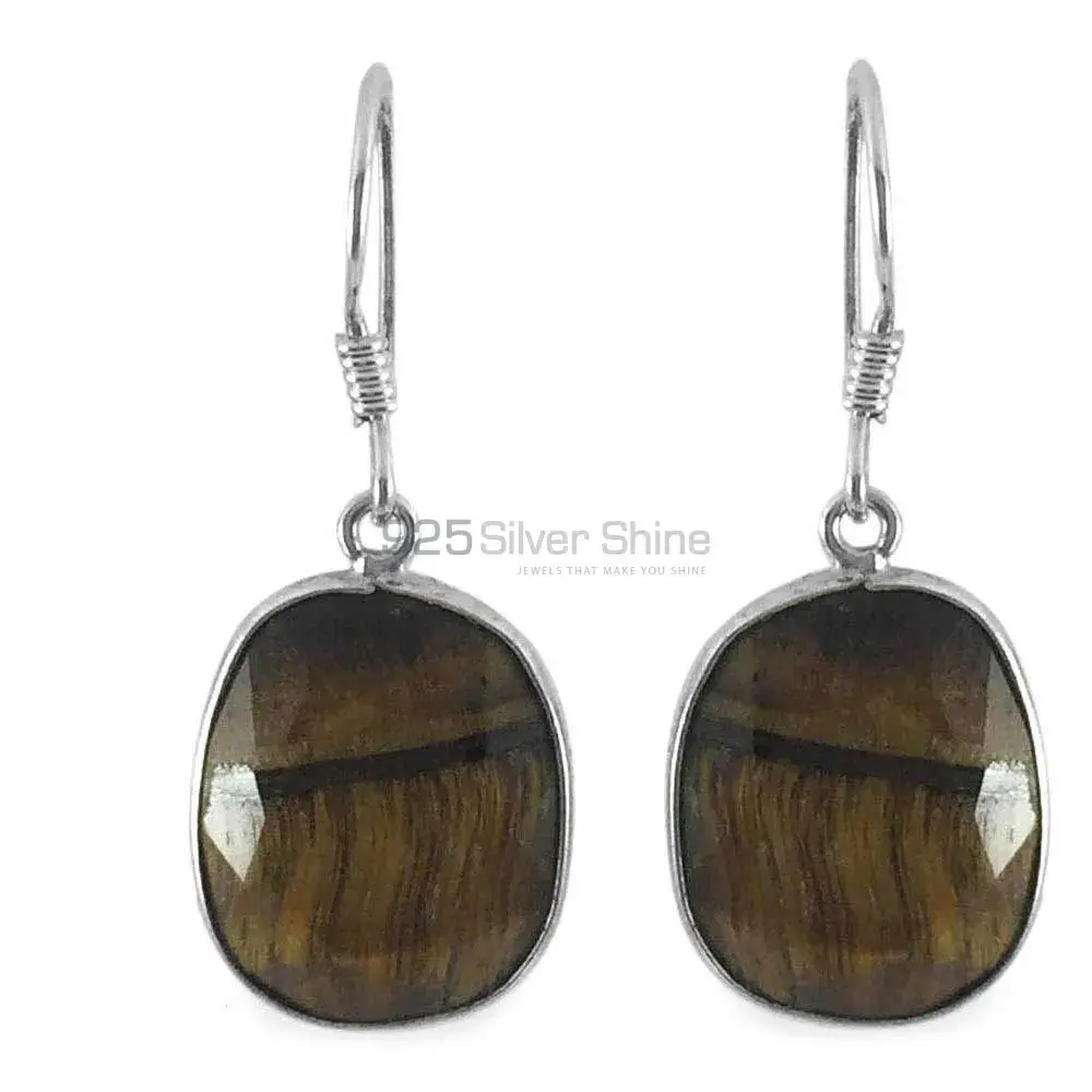 925 Sterling Silver Earrings In Semi Precious Tiger's Eye Gemstone 925SE1342_0