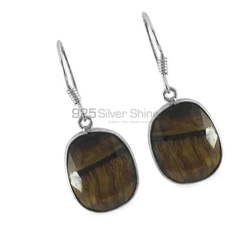 925 Sterling Silver Earrings In Semi Precious Tiger's Eye Gemstone 925SE1342_1