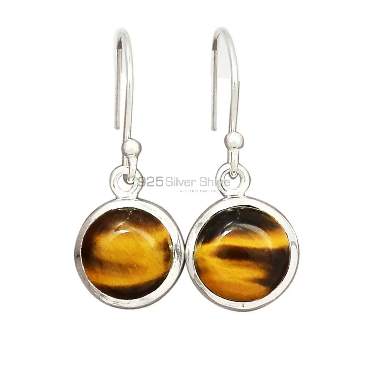 925 Sterling Silver Earrings In Semi Precious Tiger's Eye Gemstone 925SE2592_0