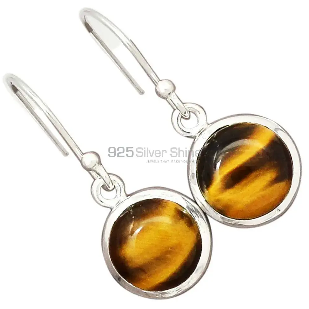 925 Sterling Silver Earrings In Semi Precious Tiger's Eye Gemstone 925SE2592_1