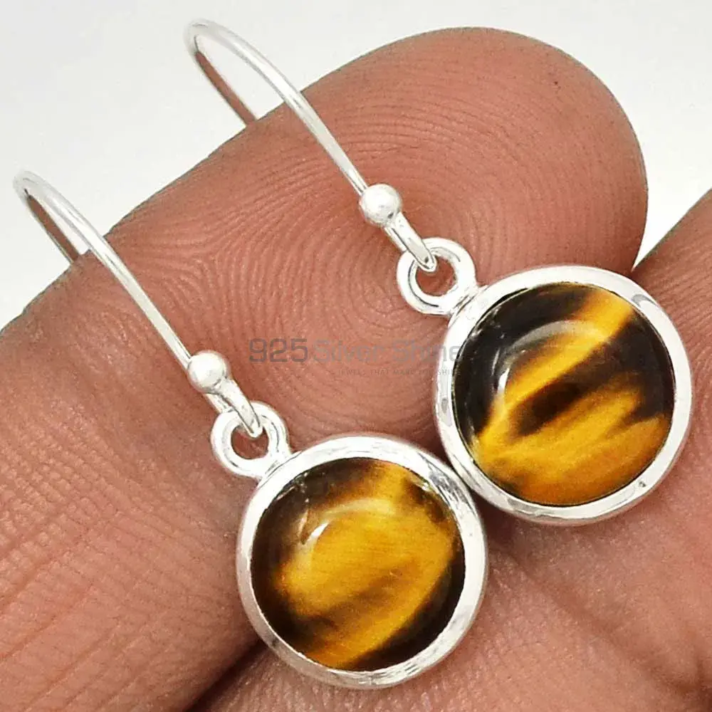 925 Sterling Silver Earrings In Semi Precious Tiger's Eye Gemstone 925SE2592_2