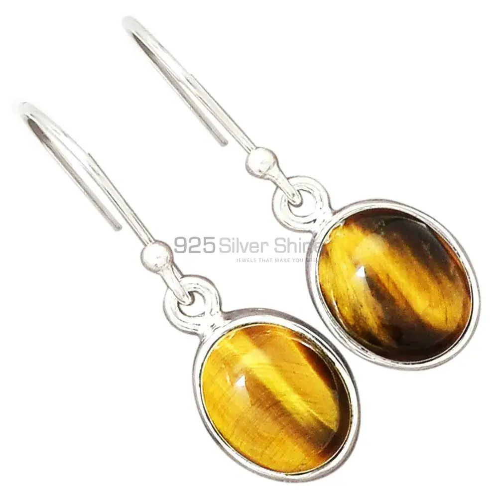 925 Sterling Silver Earrings In Semi Precious Tiger's Eye Gemstone 925SE2592_3